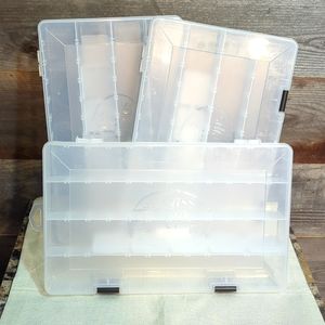 3 BASS PRO SHOPS LARGER SIZE CLEAR TACKLE BOX/ORGANIZER B